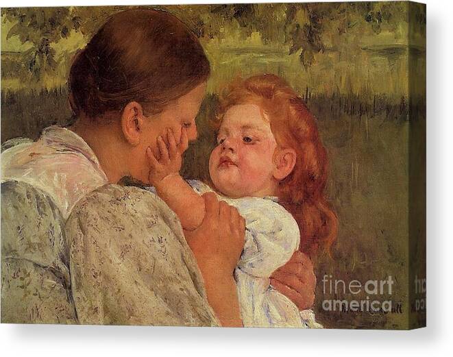Maternal Caress By Cassatt Canvas Print featuring the painting Maternal Caress by Cassatt
