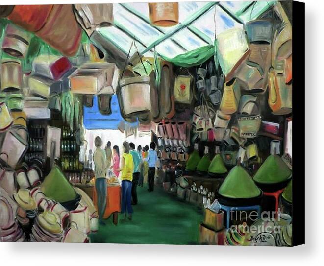 Market In Tunis By Derek Rutt Canvas Print featuring the painting Market In Tunis by Derek Rutt