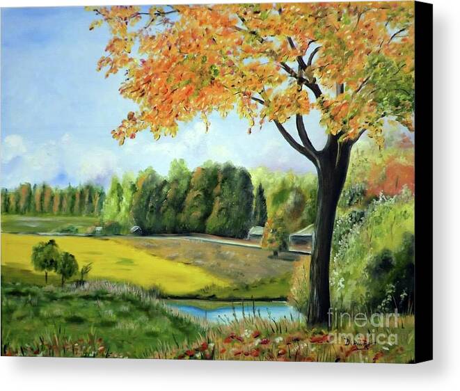 English Countryside By Artist Derek Rutt Canvas Print featuring the painting English Countryside by Derek Rutt