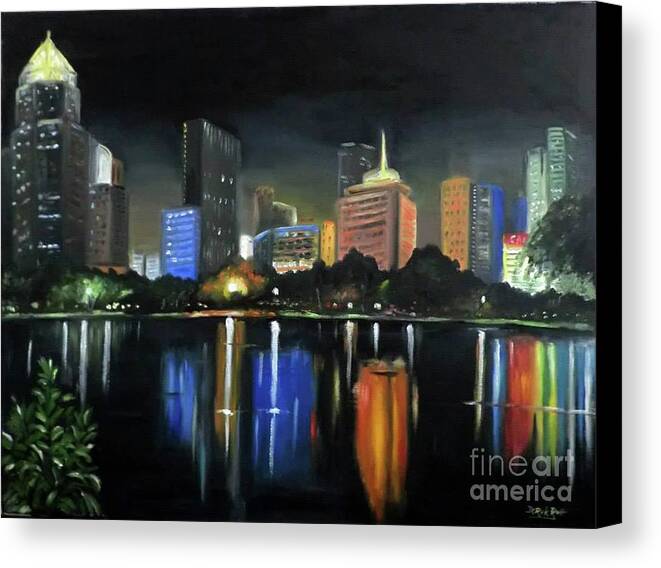 Reflections Of Bangkok By Derek Rutt Canvas Print featuring the painting Reflections Of Bangkok by Derek Rutt