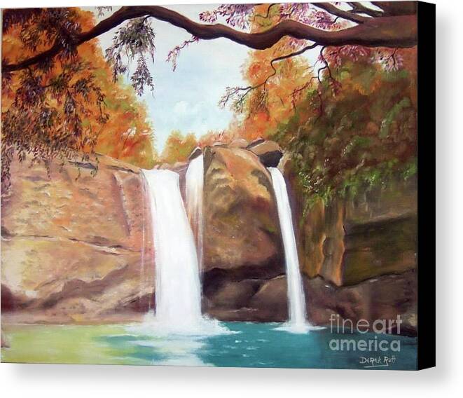 Waterfall Central Thailand By Derek Rutt Canvas Print featuring the painting Waterfall Central Thailand by Derek Rutt