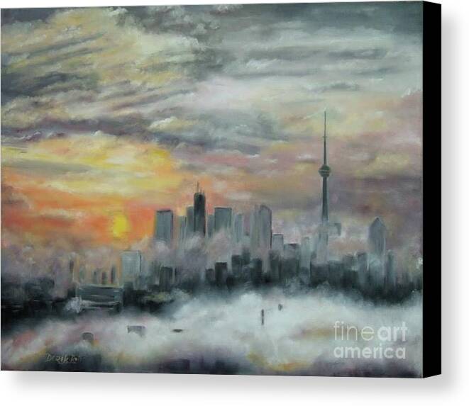 Morning In Toronto By Derek Rutt Canvas Print featuring the painting Morning In Toronto by Derek Rutt