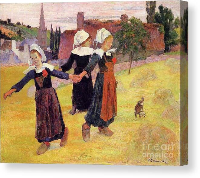 Breton Girls Dancing By Gauguin Canvas Print featuring the painting Breton Girls Dancing by Gauguin