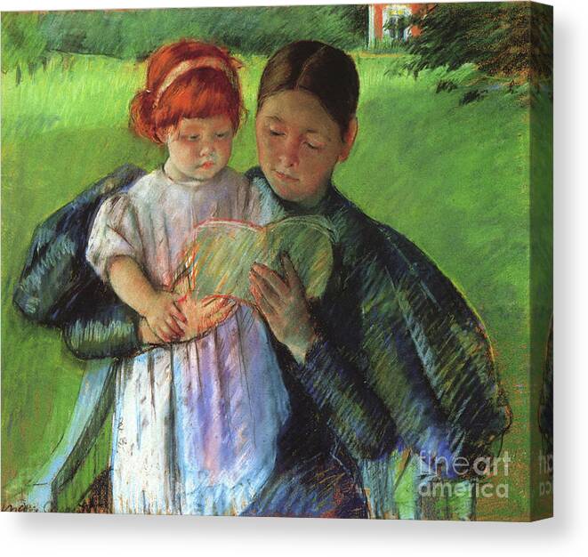 Nurse Reading To A Little Girl By Cassatt Canvas Print featuring the painting Nurse Reading To A Little Girl by Cassatt