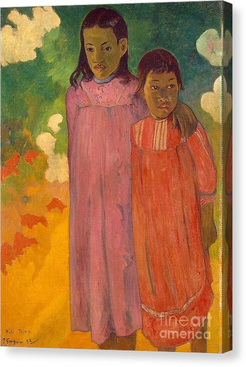Two Sisters By Gauguin Canvas Print featuring the painting Two Sisters by Gauguin
