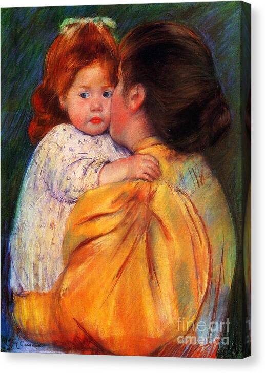 Maternal Kiss By Cassatt Canvas Print featuring the painting Maternal Kiss by Cassatt