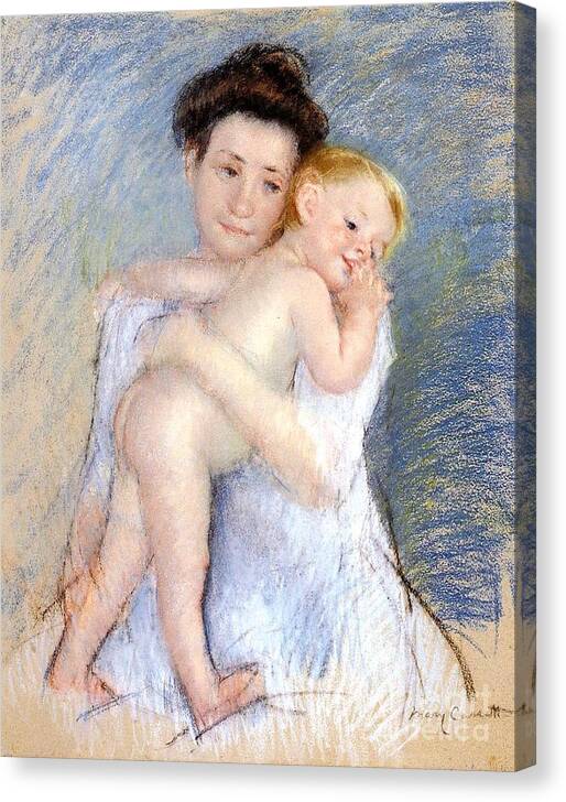 Maternal Tenderness By Cassatt Canvas Print featuring the painting Maternal Tenderness by Cassatt