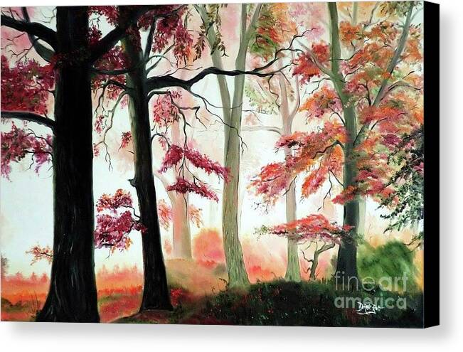 Orange Autumn By Derek Rutt Canvas Print featuring the painting Orange Autumn by Derek Rutt