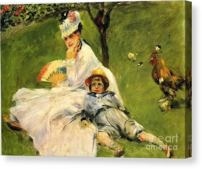 Camille Monet And Her Son In The Garden By Renoir Canvas Print featuring the painting Camille Monet And Her Son In The Garden by Renoir