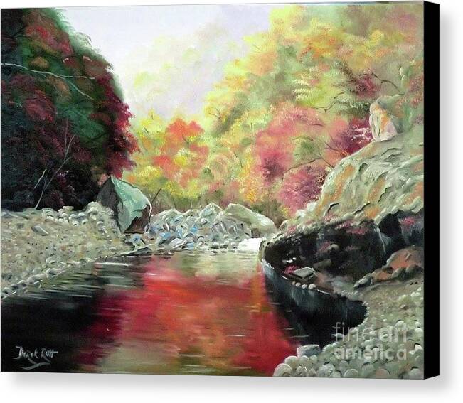 Autumn Over The Rocks By Derek Rutt Canvas Print featuring the painting Autumn Over The Rocks by Derek Rutt