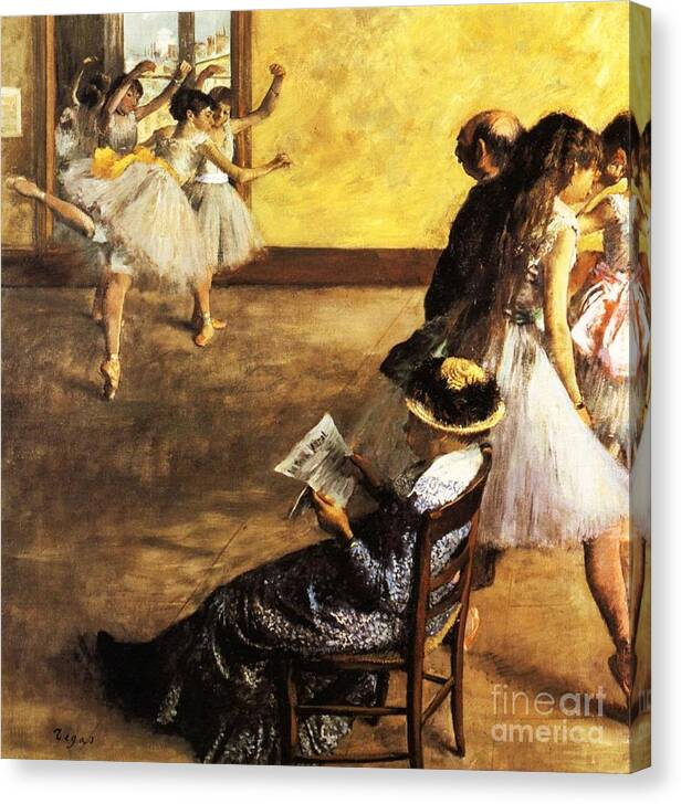 Ballet Class Dance Hall By Degas Canvas Print featuring the painting Ballet Class Dance Hall by Degas