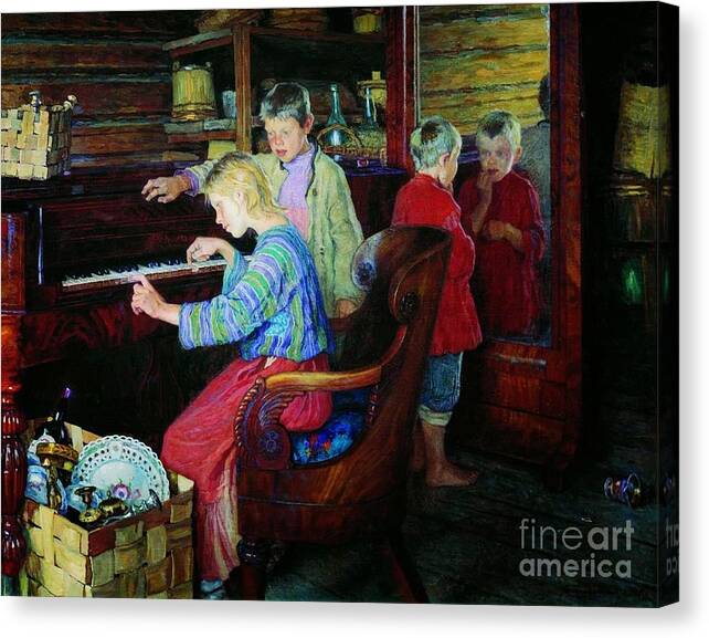 At The Piano By Belsky Canvas Print featuring the painting At The Piano by Nikolay Petrovich-Belsky