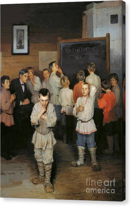 Mental Arithmetic By Belsky Canvas Print featuring the painting Mental Arithmetic by Nikolay Petrovich-Belsky