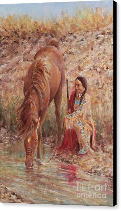 Sitting Bull At Rock Creek By Neil Jones Canvas Print featuring the painting Sitting Bull At Rock Creek by Neil Jones
