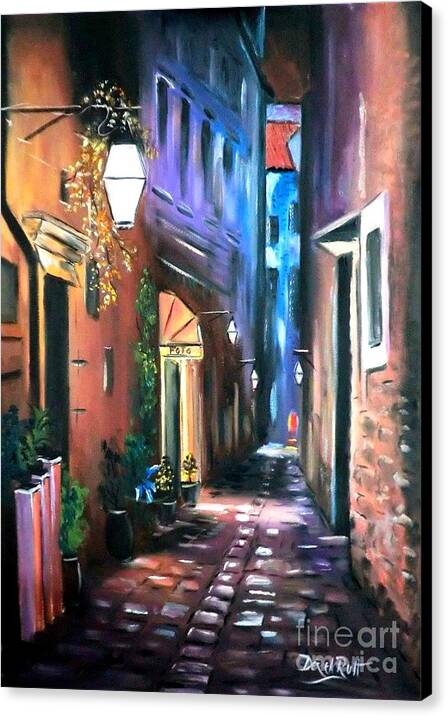 Dubrovnik Alley By Derek Rutt Canvas Print featuring the painting Dubrovnik Alley by Derek Rutt