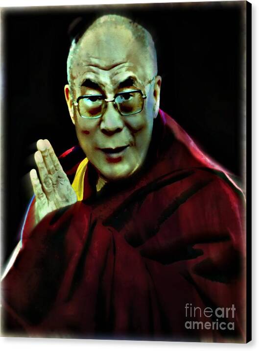 Dalai Lama By Wbk Canvas Print featuring the painting Dalai Lama by Wbk
