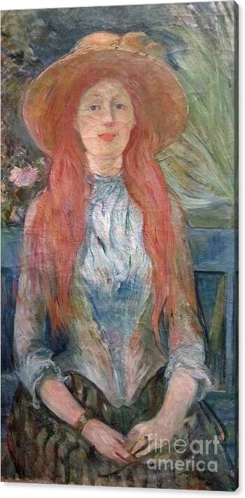 Young Girl By Berthe Morisot Canvas Print featuring the painting Young Girl by Berthe Morisot