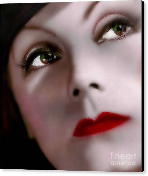 The Face Of Greta Garbo By Wbk Canvas Print featuring the painting The Face Of Greta Garbo by Wbk