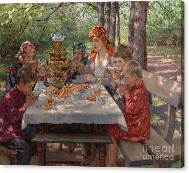 Children By Belsky Canvas Print featuring the painting Children by Nikolay Petrovich-Belsky