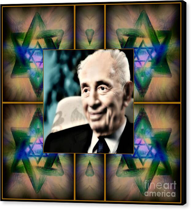 Shimon Peres By Wbk Canvas Print featuring the painting Shimon Peres by Wbk