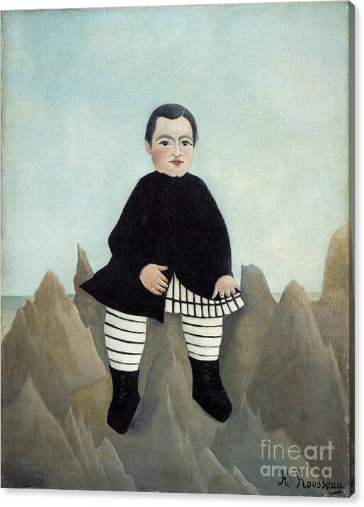 Boy On The Rock By Rousseau Canvas Print featuring the painting Boy On The Rock by Rousseau