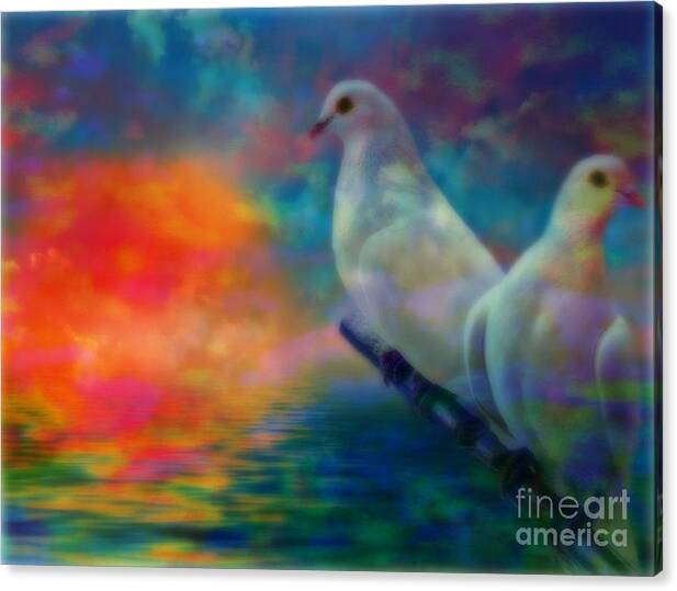 Doves Canvas Print featuring the painting Doves On The Water by Wbk