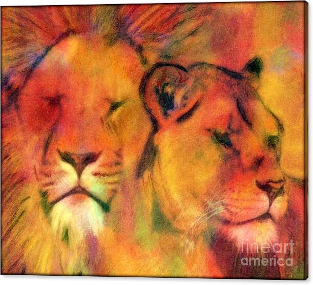 Lions Canvas Print featuring the painting Forever Love by Wbk