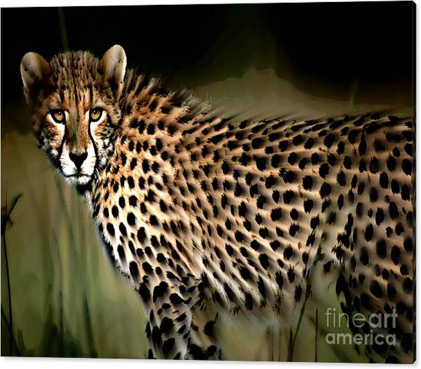 Cheetah Night Prowl By Wbk Canvas Print featuring the painting Cheetah Night Prowl by Wbk