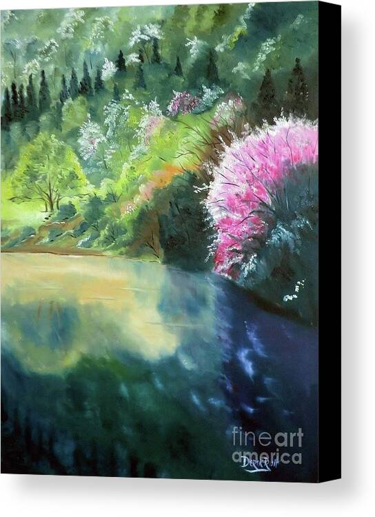 
Eflections Of A Japanese Spring By Derek Rutt Canvas Print featuring the painting Reflections Of A Japanese Spring by Derek Rutt