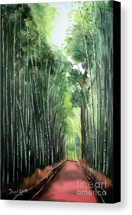 A Bamboo Forest In Japan By Derek Rutt Canvas Print featuring the painting A Bamboo Forest In Japan by Derek Rutt