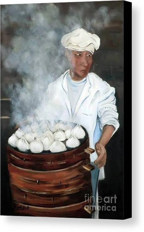 In A Chinese Kitchen By Derek Rutt Canvas Print featuring the painting In A Chinese Kitchen by Derek Rutt
