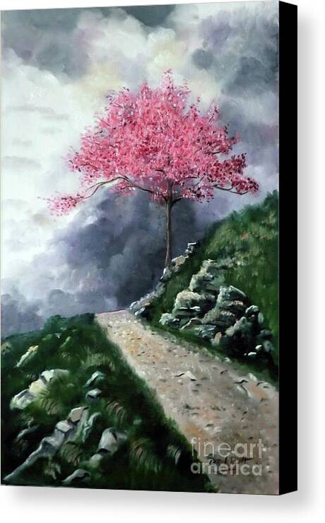 The Lonely Tree By Derek Rutt Canvas Print featuring the painting The Lonely Tree by Derek Rutt