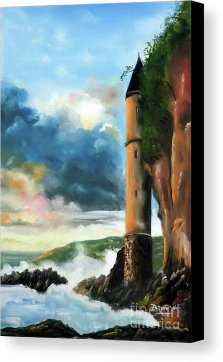 The Pirate Tower Laguna By Derek Rutt Canvas Print featuring the painting The Pirate Tower Laguna by Derek Rutt