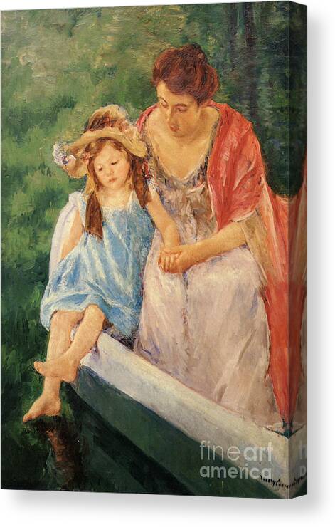 Mother And Child In A Boat By Cassatt Canvas Print featuring the painting Mother And Child In A Boat by Cassatt