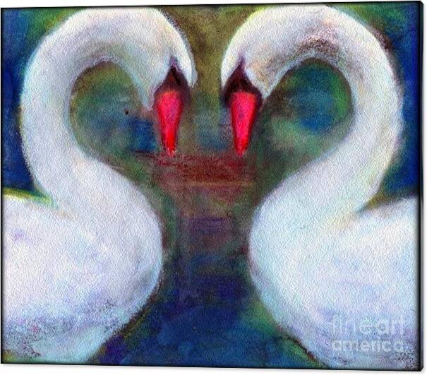 Swans Canvas Print featuring the painting Only Then by Wbk