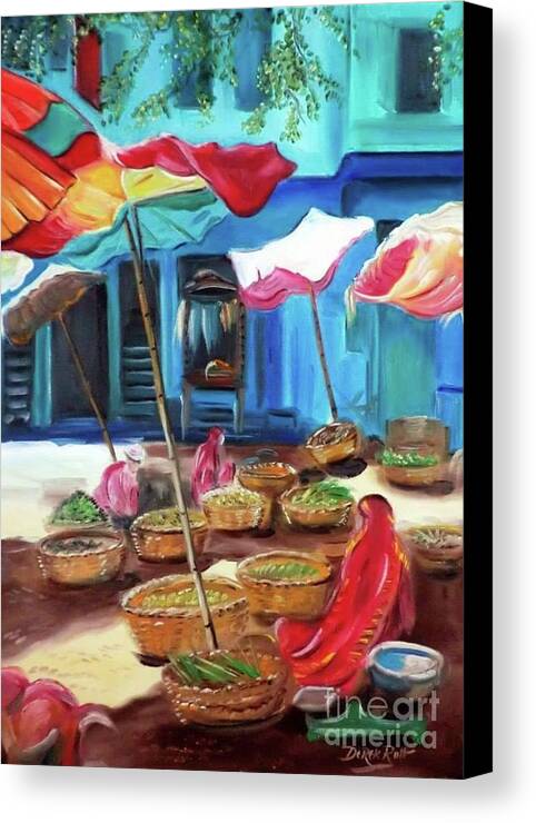 An Indian Market By Derek Rutt Canvas Print featuring the painting An Indian Market by Derek Rutt