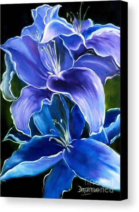 The Blue Lily By Artist Derek Rutt Canvas Print featuring the painting The Blue Lily by Derek Rutt