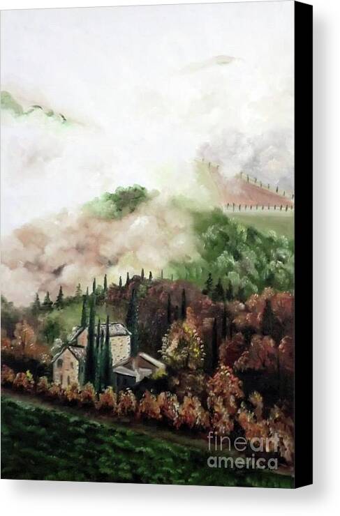 An Autumn Morning In Tuscany By Derek Rutt Canvas Print featuring the painting An Autumn Morning In Tuscany by Derek Rutt