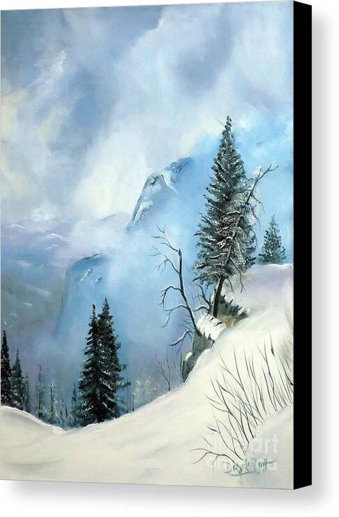 Mist On The Blue Mountain By Derek Rutt Canvas Print featuring the painting Mist On The Blue Mountain by Derek Rutt