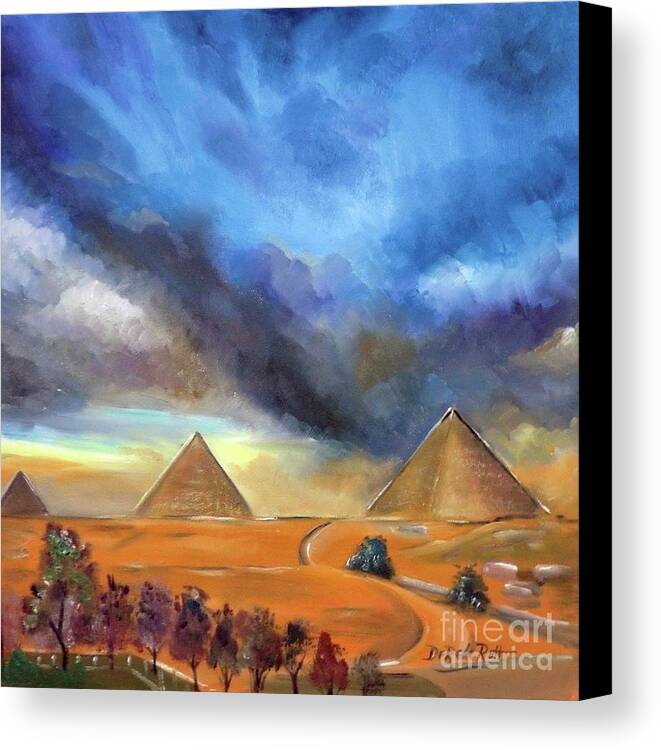 The Pyramids By Derek Rutt Canvas Print featuring the painting The Pyramids by Derek Rutt
