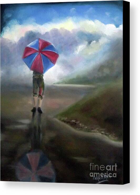 My Umbrella By Derek Rutt Canvas Print featuring the painting My Umbrella by Derek Rutt