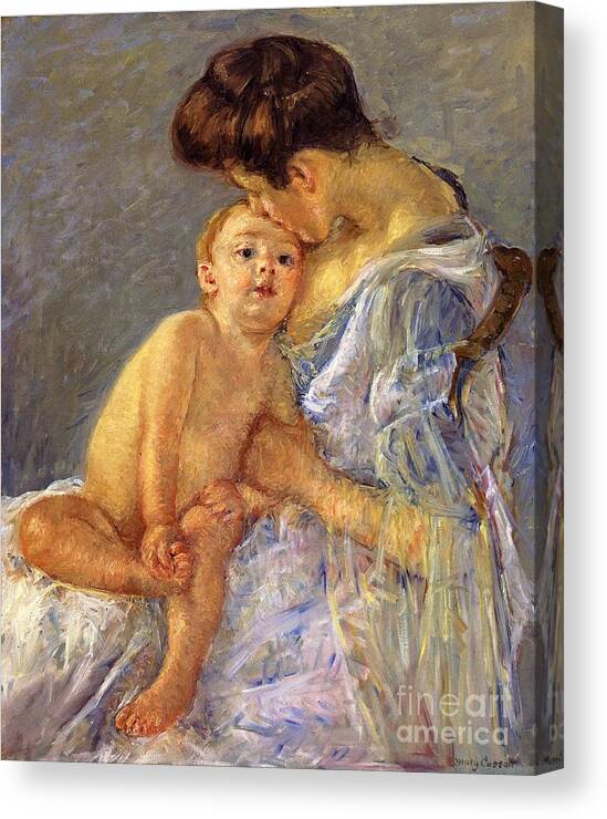 Motherhood By Cassatt Canvas Print featuring the painting Motherhood by Cassatt