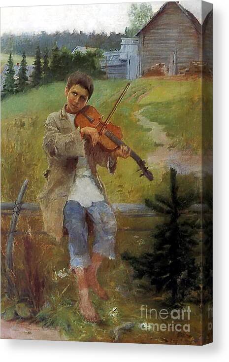 Boy With A Violin By Belsky Canvas Print featuring the painting Boy With A Violin by Nikolay Petrovich-Belsky