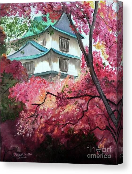 Surrounded By Japanese Maples By Derek Rutt Canvas Print featuring the painting Surrounded By Japanese Maples by Derek Rutt