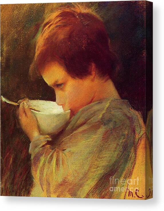 Child Drinking Milk By Mary Cassatt Canvas Print featuring the painting Child Drinking Milk by Cassatt
