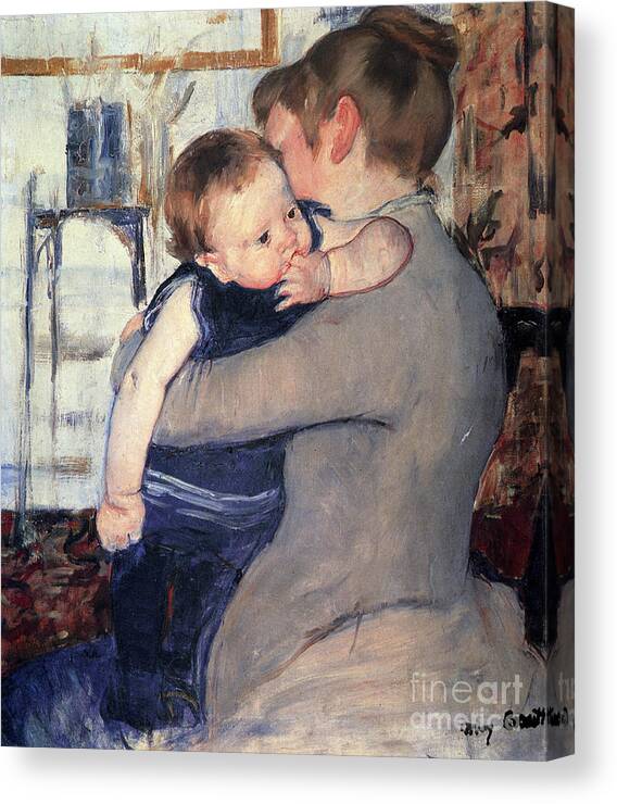 Mother And Child 1889 By Cassatt Canvas Print featuring the painting Mother And Child 1889 by Cassatt
