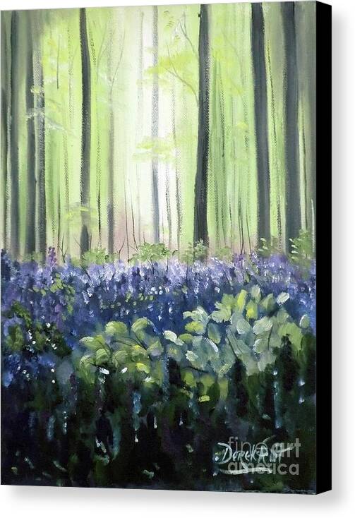 Spring In The Blue Bell Wood By Derek Rutt Canvas Print featuring the painting Spring In The Blue Bell Wood by Derek Rutt
