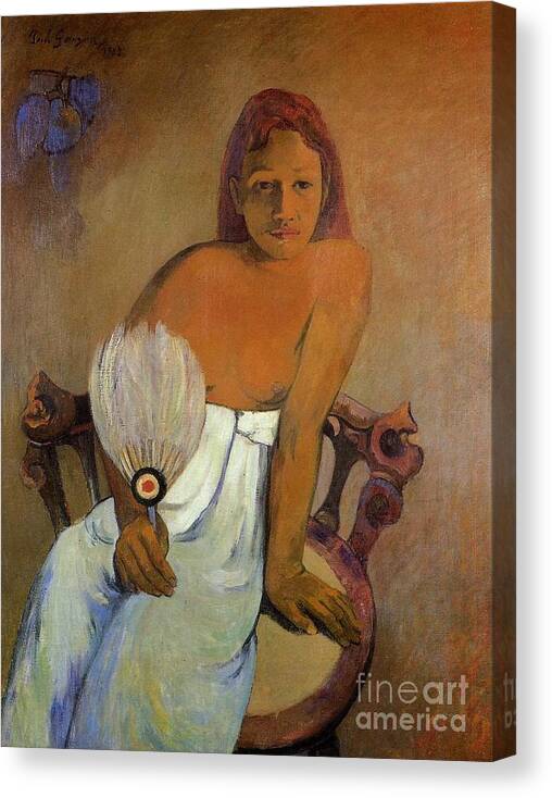 Girl With A Fan By Gauguin Canvas Print featuring the painting Girl With A Fan by Gauguin
