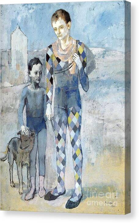 Two Acrobats With A Dog By Picasso Canvas Print featuring the painting Two Acrobats With A Dog by Picasso