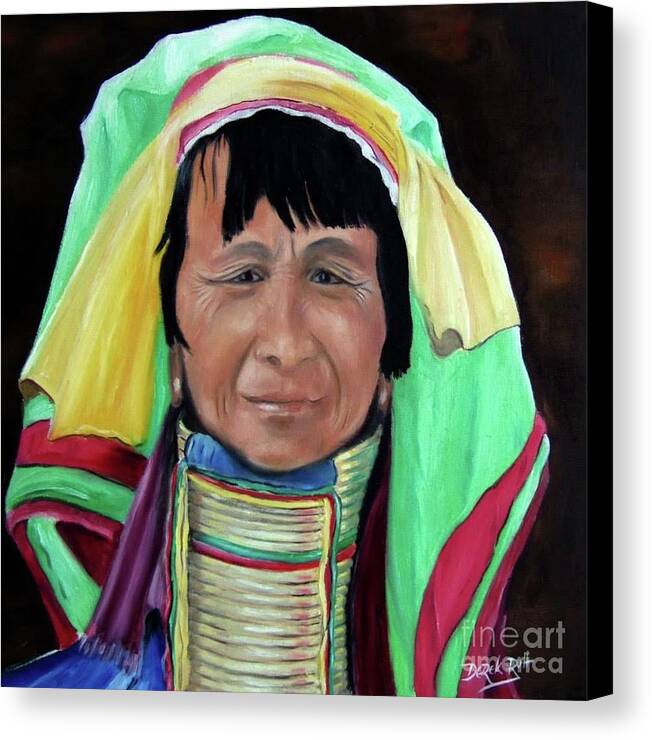 Northern Long Neck Hill Tribe Woman By Derek Rut Canvas Print featuring the painting Northern Long Neck Hill Tribe Woman by Derek Rutt